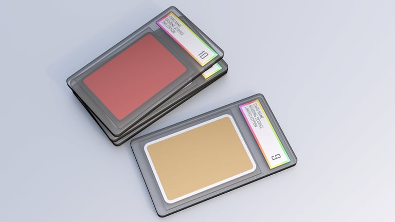 Sealed graded card slab cases with grading labels