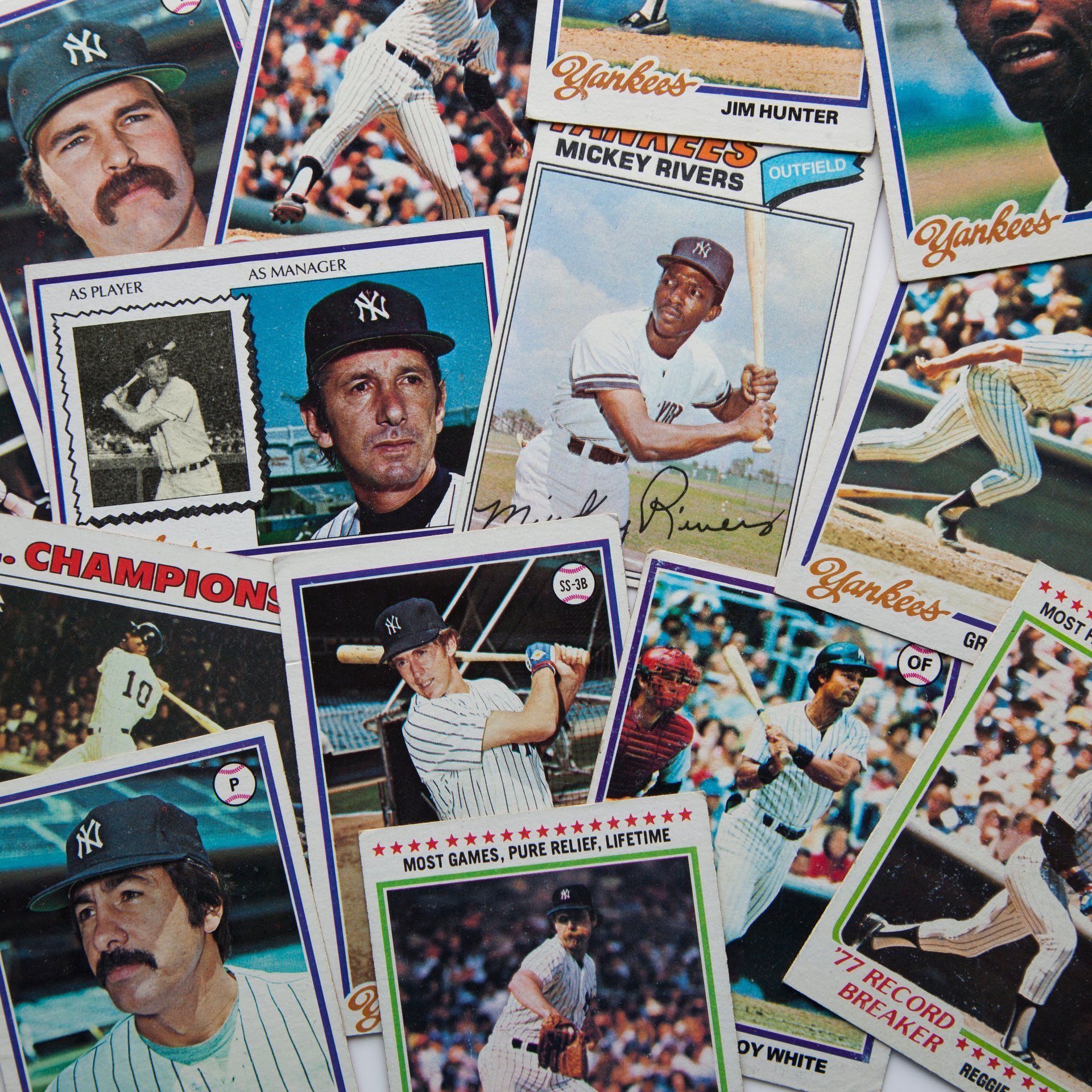 A pile of vintage baseball cards from the 1970s