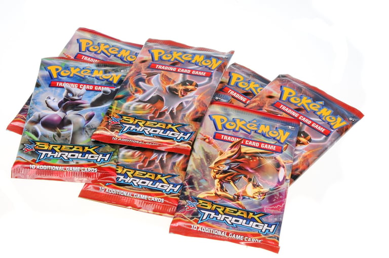 Adelaide, Australia - February 23, 2016: A Studio image of unopened packets of the pokemon Breakthrough trading card game. Pokemon trading cards are very popular worldwide with a large market for the cards and card tornaments.