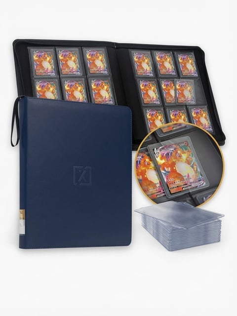 Blue X PRO Toploader Binder — 252 toploader capacity 9-pocket ringless double-sided card storage with 20 free toploaders, 5.0/5 stars