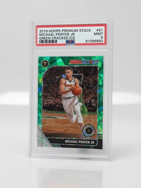Graded 2019 Hoops Premium Stock Michael Porter Jr. basketball card in protective case with mint rating