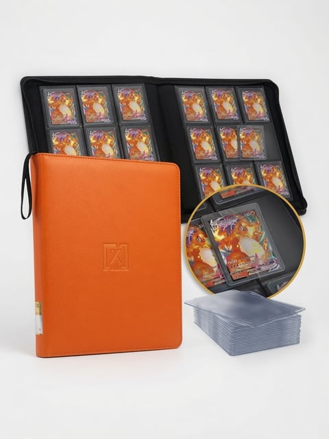 Orange X PRO Toploader Binder — 252 toploader capacity 9-pocket ringless double-sided card storage with 20 free toploaders, 5.0/5 stars