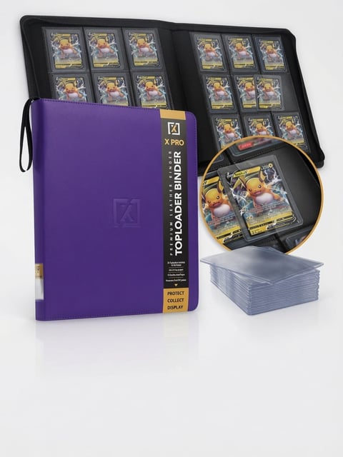 Purple X PRO Toploader Binder — 252 toploader capacity 9-pocket ringless double-sided card storage with 20 free toploaders, new limited colorway
