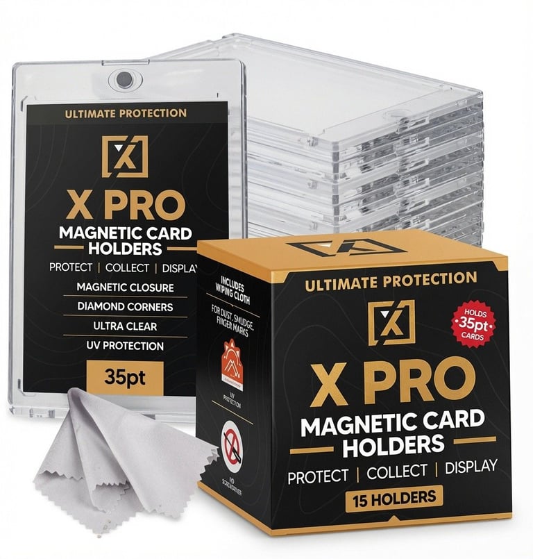 X PRO 35PT Magnetic One-Touch Card Holder 15-Pack — UV-resistant magnetic trading card cases with microfiber cleaning cloth for sports cards, baseball cards and TCG protection